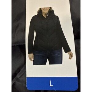 DKNY Women's Size L Black Puffer Jacket Coat Hooded Quilted Padded NWT